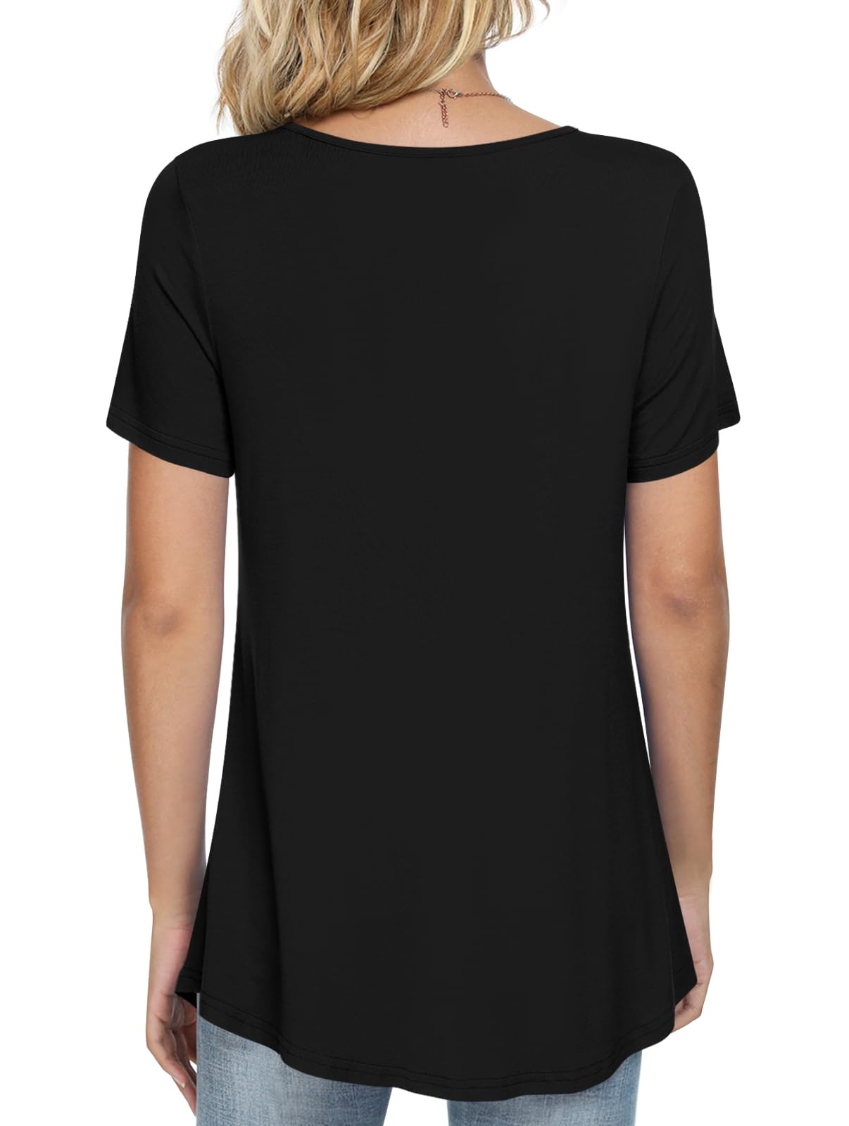 LONGYUAN Womens Tunic Tops 2025 Summer Casual Square Neck Shirts Black Large