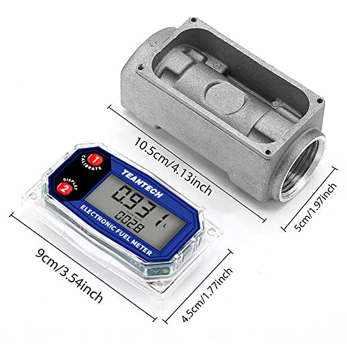 TEANTECH Digital Turbine Flow Meter Digital LCD Display with NPT Counter Gas Oil Fuel Flowmeter for Measure Diesel Kerosene Gasoline (1 Inch)