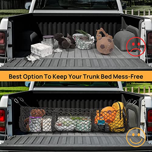 Kaskawise Cargo Net Trunk Bed Organizer,Mesh Storage Net with 4 Metal Hooks,43.3×11.8 inch Heavy Duty Cargo Net for SUV,Car,Toyota,Pickup Truck Bed,Truck Accessories Bed Grocery Holder