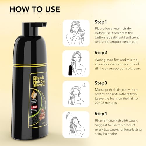 KAISASA Black Hair Dye Shampoo 3 in 1, Color Shampoo champu para canas for Gray Hair Coverage for Women/Men Instant Herbal Ingredients