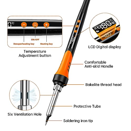 90W 110V LCD Soldering Iron, Soldering Iron Kit, 10-in-1 Soldering gun Tool, 5 Soldering Iron Tips, Solder Wire, Solder Paste, Adjustable Temperature Range 180-480°C