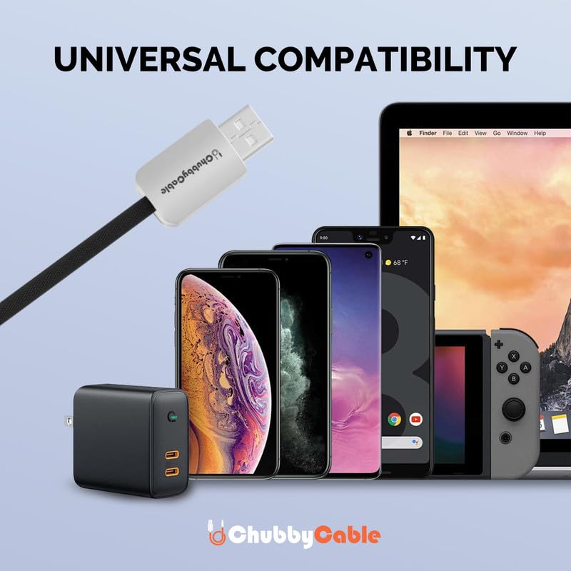chubbycable Curly Chubby - Retractable Fast Charging Cable 240W Coiled Charger Cord for Car Durable USB-C Cable for Phones, Tablets and More, Purple+Purple, USB-A to Type-C, 1.3FT-2.3FT