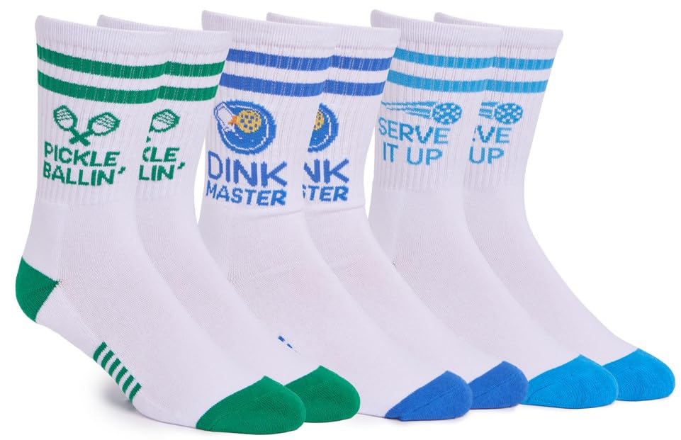 SOCKTOWN Performance Pickleball Crew Socks Mens and Womens 3 Pack Great Gift One Size - Perfect Christmas Holiday Gift