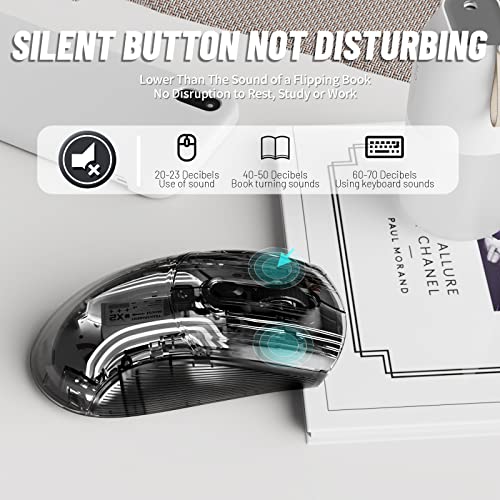 Wireless Gaming Mouse With Full Transparent Design,Double Mode 2.4G/Bluetooth Mouse,3D RGB Backlit,Ergonomic Silent Mouse with 7 Buttons,Rechargeable Wireless Computer Mice for Laptop,PC,Mac(Black)