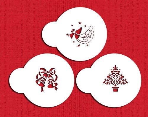 Designer Stencils Christmas Cupcake and Cookie Stencils (Small), Christmas Tree - Angel - Bells, Beige/semi-transparent