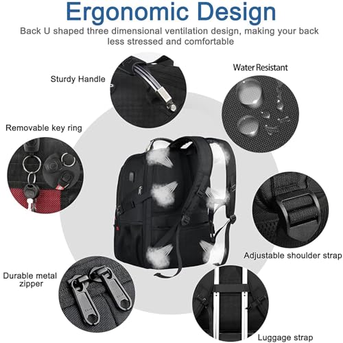 Z-MGKISS Extra Large Travel Backpack, TSA Backpack 17.3 Inch, 50L Anti Theft 17 Inch Big Business Laptop Backpack for Men & Women, Water Resistant College Rucksack Bag with USB Port, Black
