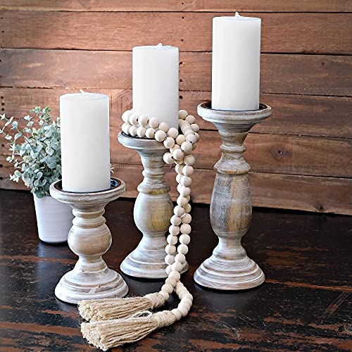 Candle Holders for Pillar Candles, Wooden Table Centerpiece, Set of 3, Wood Candle Holders, Rustic Pillar Candle Holder, Farmhouse Candle Holders Fireplace White