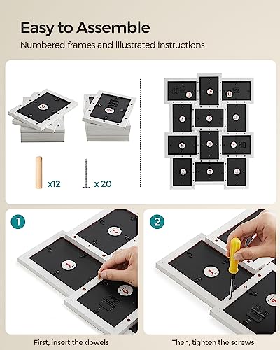 SONGMICS Collage Picture Frames, 4x6 for Wall Decor Set of 12, Multi Family Photo for Gallery Decor, Hanging Display, Assembly Required, Cloud White