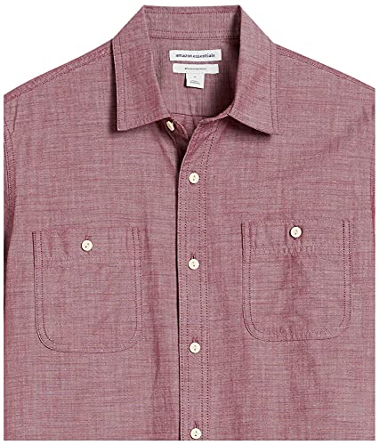 Amazon Essentials Men's Short-Sleeve Chambray Shirt, Burgundy, X-Small