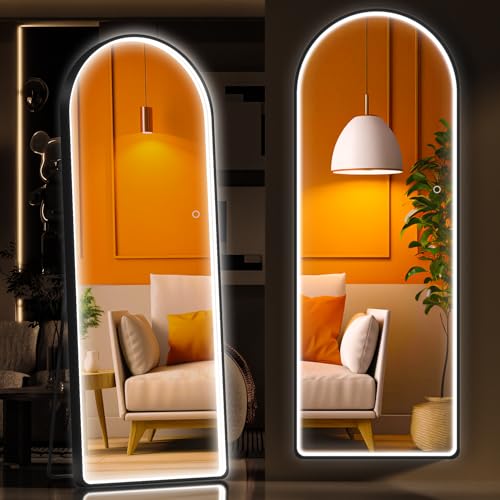 Hasipu Full Length Mirror with Lights, 71" x 24" LED Lighted Floor Standing Mirror, Full Body Dressing Hanging Mounted Mirror, Dimmable, Tempered Glass, Safe to Use, Square White