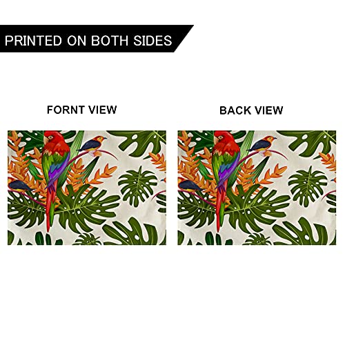 Tropical Leaves Table Mats Set of 4 Parrot &Red Flower &Monstera Palm Patter Placemats Waterproof Heat Resistant Washable Non-Slip Place Mats for Dinner Room Kitchen Decor Table 12”×16” (Red)