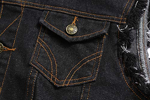 NASKY Men's Fit Retro Ripped Denim Vest Sleeveless Jean Vest and Jacket (Small, Black)