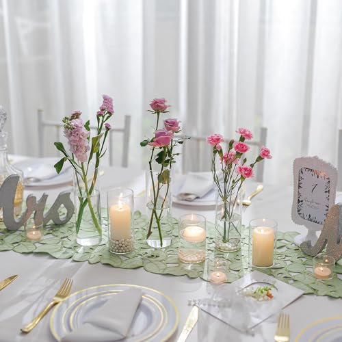 Hewory Glass Cylinder Vases Set of 6, Tall Clear Vase for Centerpieces, Glass Hurricane Candle Holders for Pillar Floating Candles, Round Vases for Wedding Events Table Decor, 2.6” in Diameter