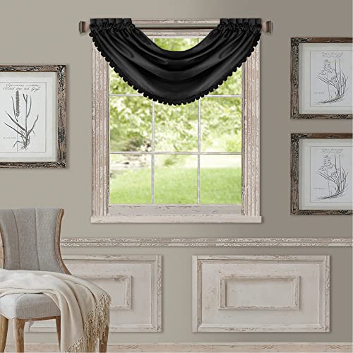 Elrene Home Fashions All Seasons Room-Darkening Waterfall Window Valance, Accessory for Bedroom or Living Room Windows with Rod Pocket Tabs, 52" x 36", Black, 1 Valance