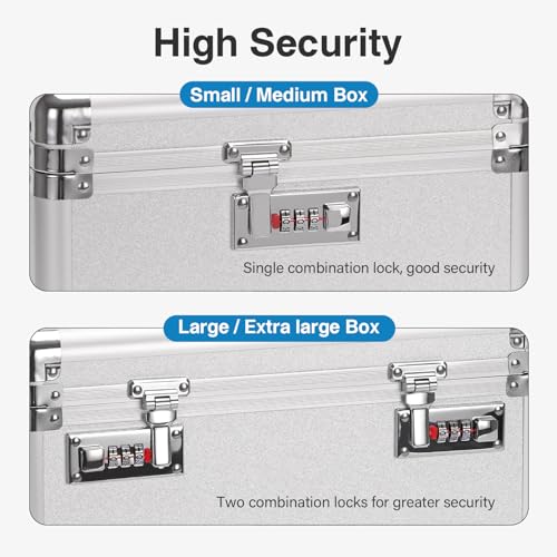 Vilcjson Combination Lock Box - 15.1x9.4x8.7 Inch - Security Lock Boxes for Medicine, Locking Storage Box for Personal Items Passports and Documents, Lockable Lockbox for Office Business, Silver