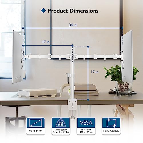 BONTEC Dual Monitor Desk Mount, Monitor Stand for 13–27 Inch LCD LED 2 Monitors, Ergonomic Full Motion Heavy Duty Double Arms Hold up to 22 lbs, VESA 75x75/100x100 mm