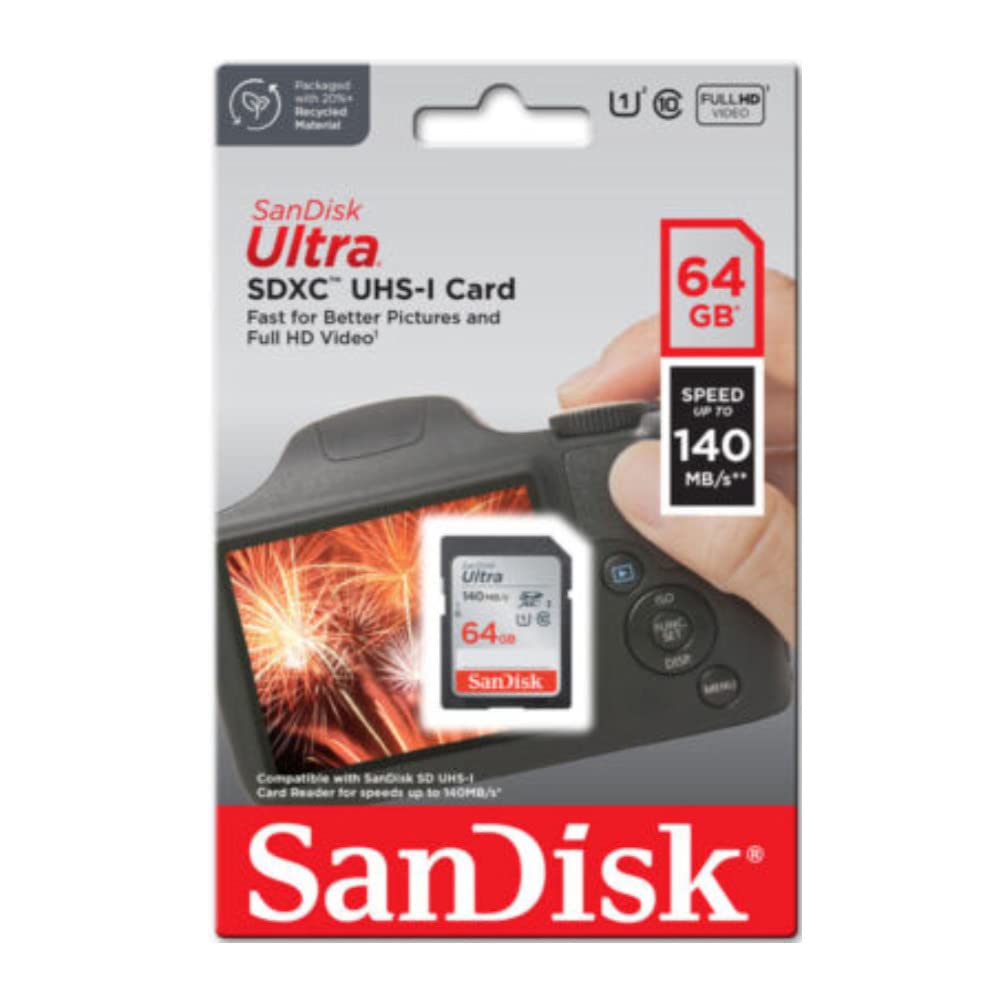 SanDisk 64GB Ultra Class 10 140 MB/s UHS-I SDXC Memory Card (5-Pack) Bundle with All-in-One High Speed Card Reader (6 Items)