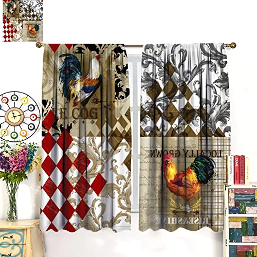 Rooster Curtains, Farm Chicken Vintage Country Animal Rooster Bossippia Farmhouse, Kitchen Cafe Living Room Blackout Curtains42x54in