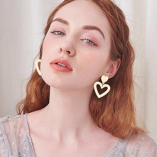 YUNXI Valentines Day Earrings for Women Red Love Heart Dangle Earrings Sparkling Double Heart Earrings for Valentines Day Gifts for Her 80 90s Retro Earrings for Women Jewelry Gifts (Sparkling Red)