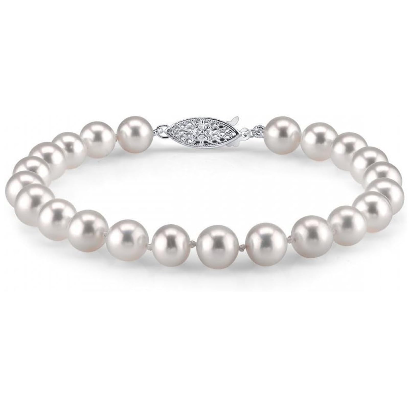 The Pearl Source White Freshwater Pearl Bracelet for Women - Cultured Pearl Bracelet with 14k Gold Plated Clasp with Genuine Cultured Pearls, 7.0-7.5mm Pearl Gifts for Christmas, Holidays and Anniversary