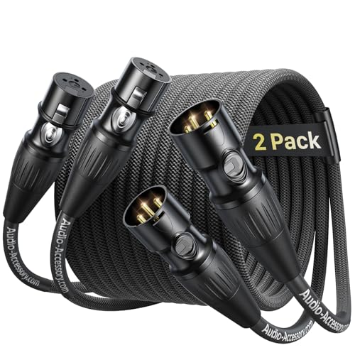 XLR Cables 10ft 2 Pack, Professional Gold-Plated Rean Connectors from Neutrik, Kevlar-Reinforced Nylon Braided XLR Microphone Cable, Mic Cable, Durable Shielded and Balanced XLR Male to Female Cord