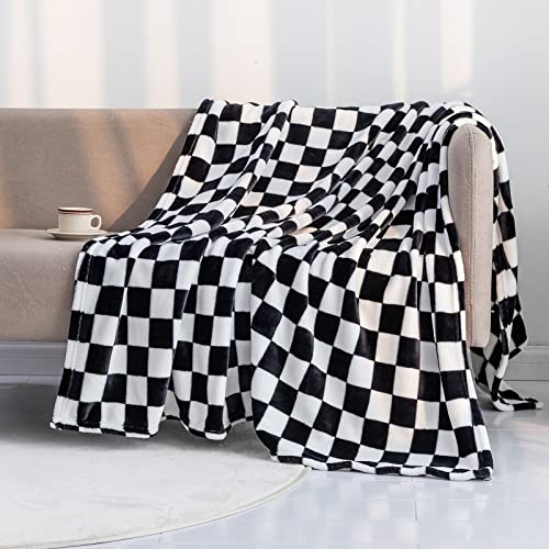 LOMAO Throw Blankets Flannel Blanket with Checkerboard Grid Pattern Soft Throw Blanket for Couch, Bed, Sofa Luxurious Warm and Cozy for All Seasons (Navy, 50"x60")