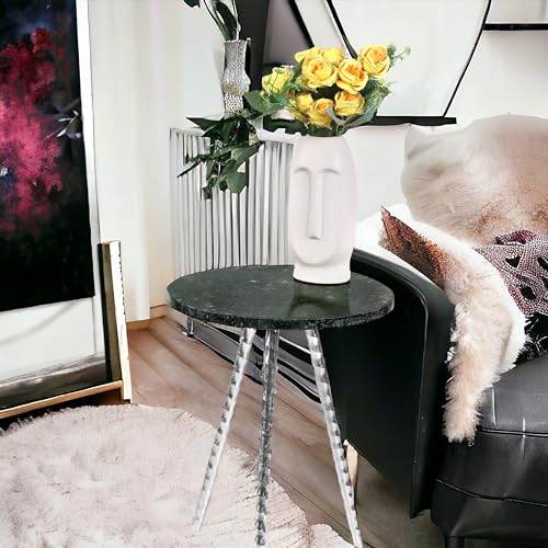 Round Side Table Tray Nightstand Coffee End Table for Living Room Bedroom Small Spaces Bedside Table Mid Century Modern Coffee Table Accent Table 15'' x 18.75'' - Basil Green Gold