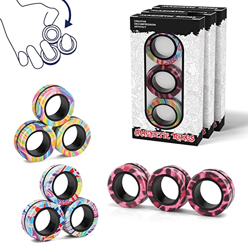 Magnetic Rings Fidget Toy Set, Idea ADHD Fidget Toys, Adult Fidget Magnets Spinner Rings for Anxiety Relief Therapy, Fidget Pack Great Gift for Adults Teens Kids (B-1)