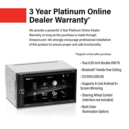 BOSS Audio Systems BV9695B Car Audio Stereo System - 6.95 Inch Double Din, Touchscreen, Bluetooth Audio and Calling Head Unit, CD Player, A-Link (Screen Mirroring), AM/FM Radio Receiver, For Amplifier