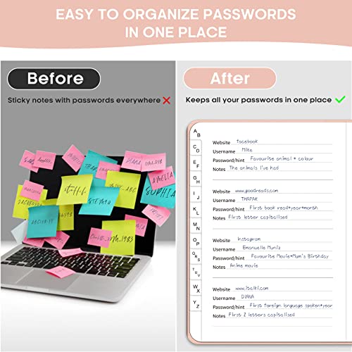 Taja Password Keeper Book with Alphabetical Tabs，Small Password Books for Seniors, Password Notebook for Internet Website Address Log in Detail, Password Logbook to Help You Stay Organized - Rose Gold