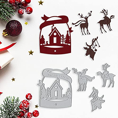 Merry Christmas Deer Cutting Dies, Christmas Tree Elk Star House Metal Dies Cuts for Card Making Paper Crafting Scrapbooking and DIY Craft Album Paper Card Christmas Decor