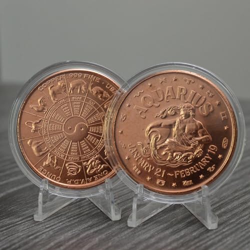 Aquarius Water Bearer Token: 1 oz Pure Copper Challenge Coin in Capsule - Astrology & Zodiac Gift, Perfect for Visionaries - COA by Heavenly Metals