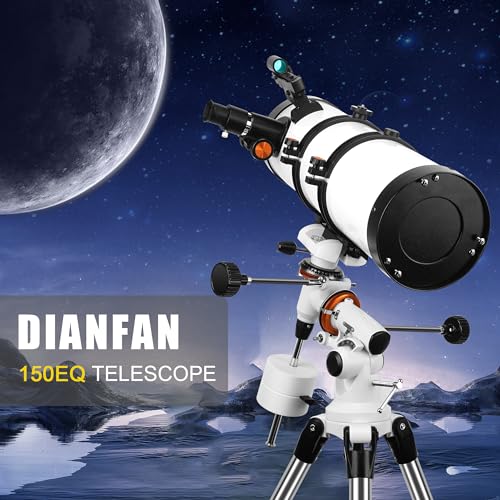 Telescope 150EQ Astronomical Reflector Telescopes for Adults, Professional Manual Equatorial Telescope for Kids & Beginners.Comes with 2X Barlow Lens Phone Adapter,Stainless Tripod and Moon Filter