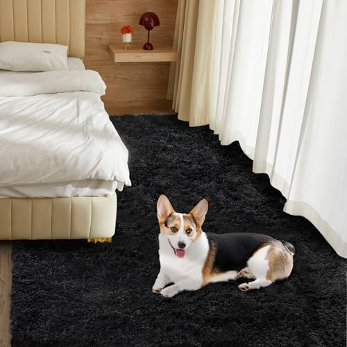 Super Soft Rugs for Living Room, Fluffy Shag Area Rugs, High Pile Soft Carpet for Bedroom and Teens Living Room, Home Decor, Tie-Dyed Blue Grey, 4X6