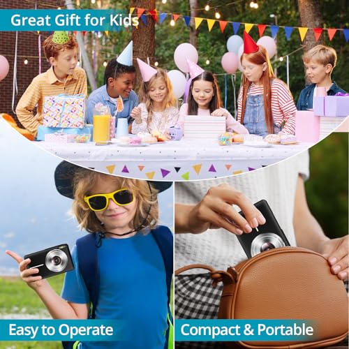 Digital Camera Newest 1080P 44MP Digital Cameras, Digital Point and Shoot Camera for Kids with 16X Zoom, Anti-Shake, Compact Small Travel Camera for Beginner Children Boys Girls Teens Gift