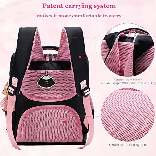 AO ALI VICTORY Girls Backpacks, Waterproof Cute Backpack for Kids Toddler Girl Preschool Bookbags Elementary School Bags (Small, A-Black)