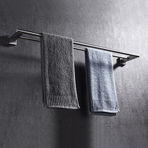 Hoooh 5-Piece Bathroom Accessories Set Brushed Stainless Steel Wall Mount - Includes Double Towel Bar, Towel Ring, Toilet Paper Holder, 2X Robe Hooks, BS101S5-BN