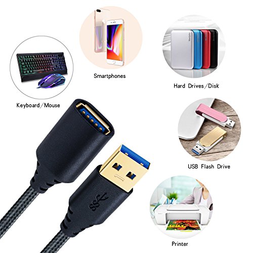 Besgoods USB 3.0 Extension Cable, 4Pack [6ft] USB A Male to Female Braided Extender Cord 5Gbps Fast Data Transfer for Hard Drive, Keyboard, Mouse, Webcam, USB Flash Drive, Printer - Black