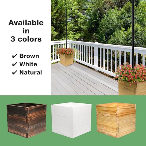 Extra Large Decorative Wooden Planter with Universal Pole Support for String Light Poles, Umbrellas, Bird Feeders. Solid Wood Outdoor Garden Patio Box for Plants or Flowers, 17"x17"x18", Natural