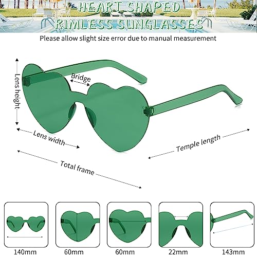 Colrea 12 Pairs Heart Sunglasses for Women Men, Trendy Heart Shaped Rimless Transparent Sunglasses, Colorful Frameeless Heart Glasses, Bachelorette Party Favors