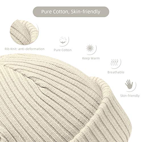 zowya Mens Winter Knit Beanie Hat, Rib Watch Cap Skull Cap Winter Ski Hat for Daily, 1 Hat 2 Style (Beige)