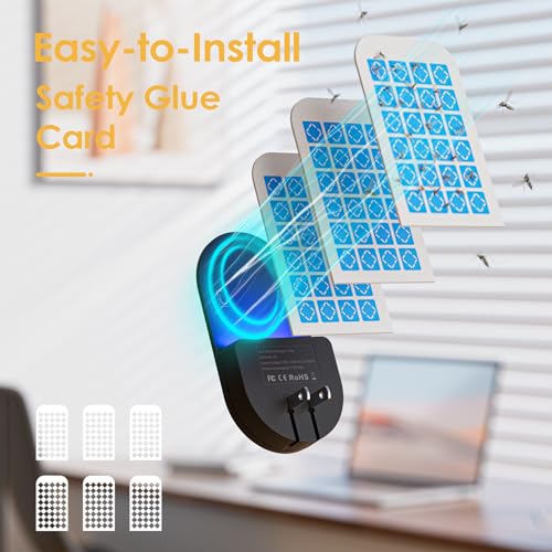 TIENBE Flying Insect Trap, 2 in 1 Indoor Plug-in Fruit Fly Trap, 1 Trap White and 6 Glue Cards, Fruit Fly Traps for Gnat, Moth, Mosquito, Suitable for Every Part of The Home