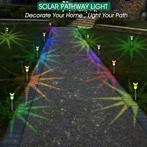 Eyrosa Solar Outdoor Lights, 10 Pack Waterproof Stainless Steel Solar Stake Lights for Pathway Garden Yard Path Walkway Driveway Lawn Decor - Cool White