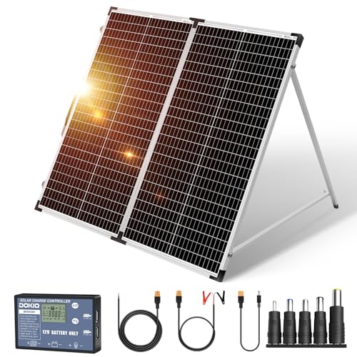 DOKIO Portable Foldable 100W 18v Solar Suitcase Monocrystalline, Folding Solar Panel Kit with Controller to Charge 12 Volts Batteries (AGM Lead/Acid Types Vented Gel) RV Camping Boat