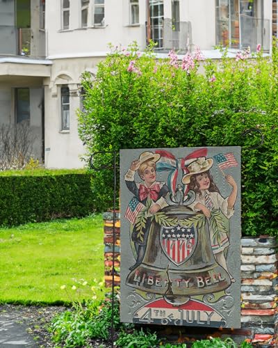 4th of July Garden Flag 12 x 18 Double Sided- American Liberty Bell & Patriotic Children, Celebratory Outdoor Decor for Independence & Memorial Day Festivities