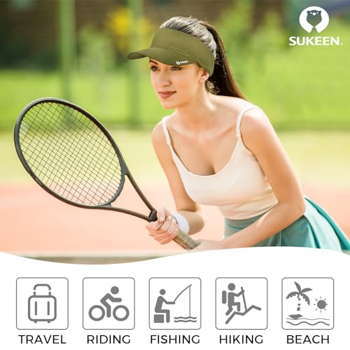 Sukeen Cooling Stretchy Visor Free Size Cool Hat with UV Protection Brim Peak Vizor for Golf,Tennis,Cycling,Running (Army Green)