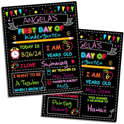 Double-Sided First Day of School Board, 12 × 10 Inches Back to School Sign, Reusable Color Painting Last Day of School Board, Washable Chalkboard Signs for First Day of School Kindergarten Pre-K