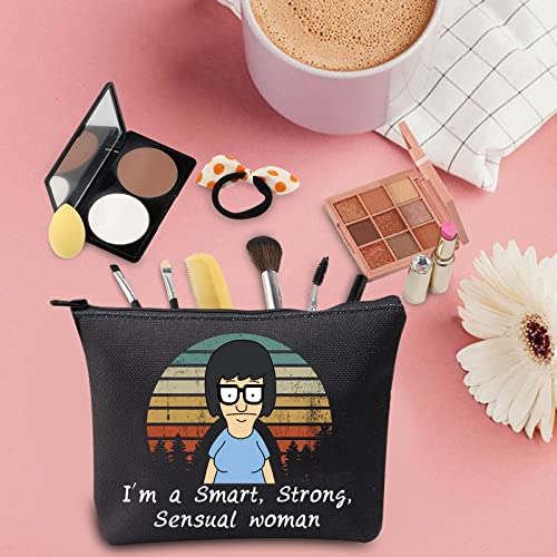 TSOTMO Tina Belcher Zipper Makeup Case Burgers Inspired Gift For Tina Fans Cartoon Gift Burger Gift Cartoon TV Show Merchandise Gifts For Women (I'm Smart BLK)