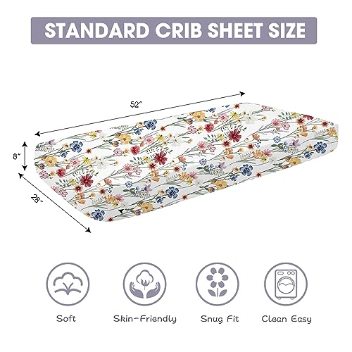 bimocosy Fitted Crib Sheets Girl Boy 4 Pack, Size 28"x 52" for Standard Crib and Toddler Mattresses, Super Soft Breathable Microfiber Baby Crib Mattress Sheet, Butterfly/Floral/Pink/Purple
