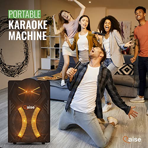 QAISE Portable PA System with Wireless Mic - Bluetooth Party Boombox Speaker & Karaoke Machine with Lights, Dual 10” Subwoofer, X-Bass & 8000 Watts Peak Power - SonicBoomer X-Dix